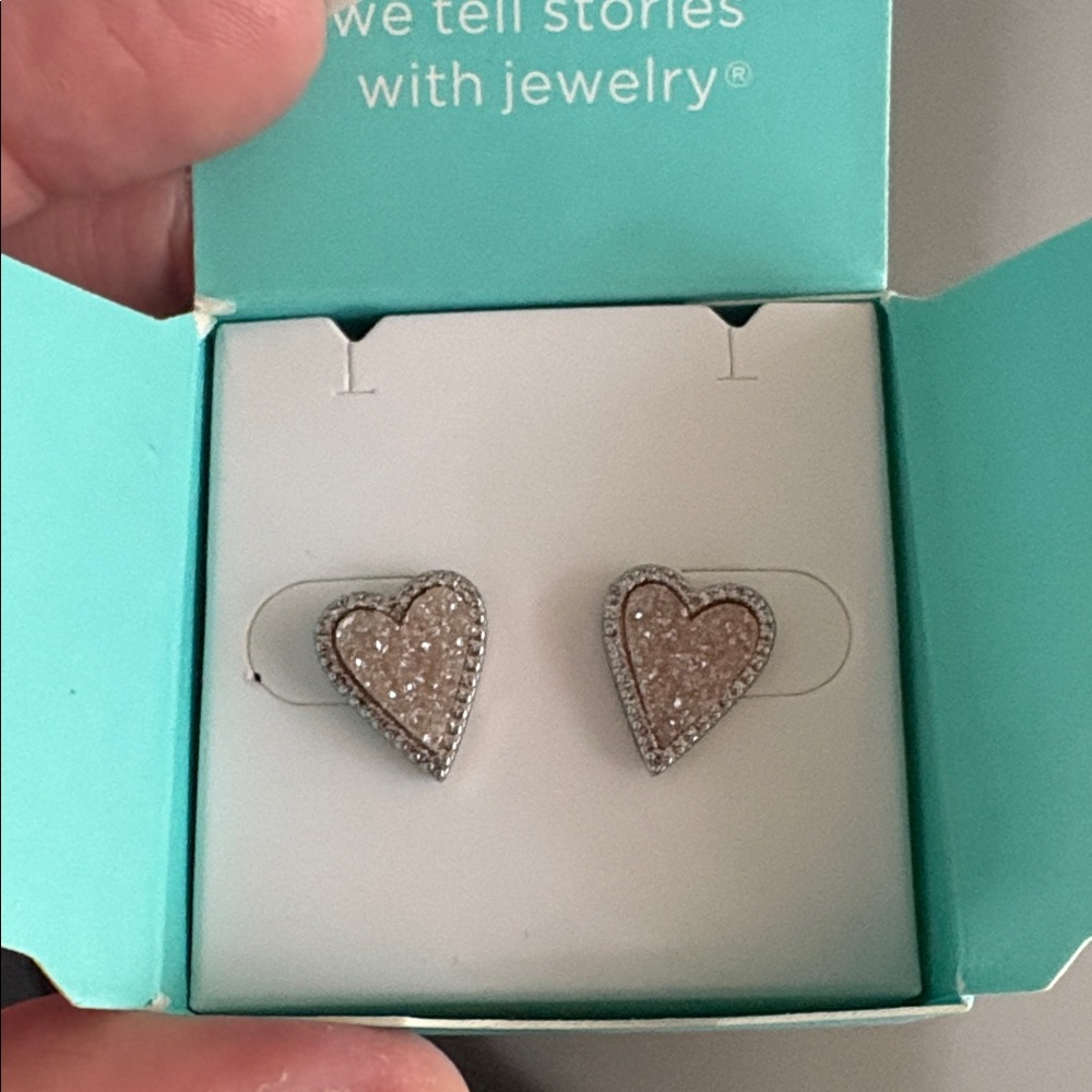 Origami Owl SILVER + ROSE QUARTZ HEART Earrings
